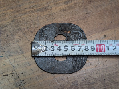Japanese Samurai Katana Tsuba Iron Copper Inlay Sword Guard Antique