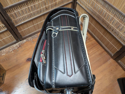 Authentic Japanese Randoseru Leather School Backpack Black Vintage Book Bag