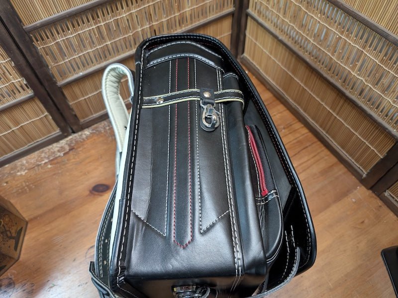 Authentic Japanese Randoseru Leather School Backpack Black Vintage Book Bag