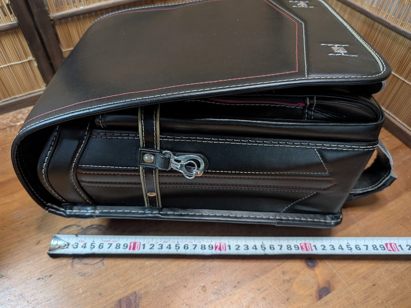 Authentic Japanese Randoseru Leather School Backpack Black Vintage Book Bag