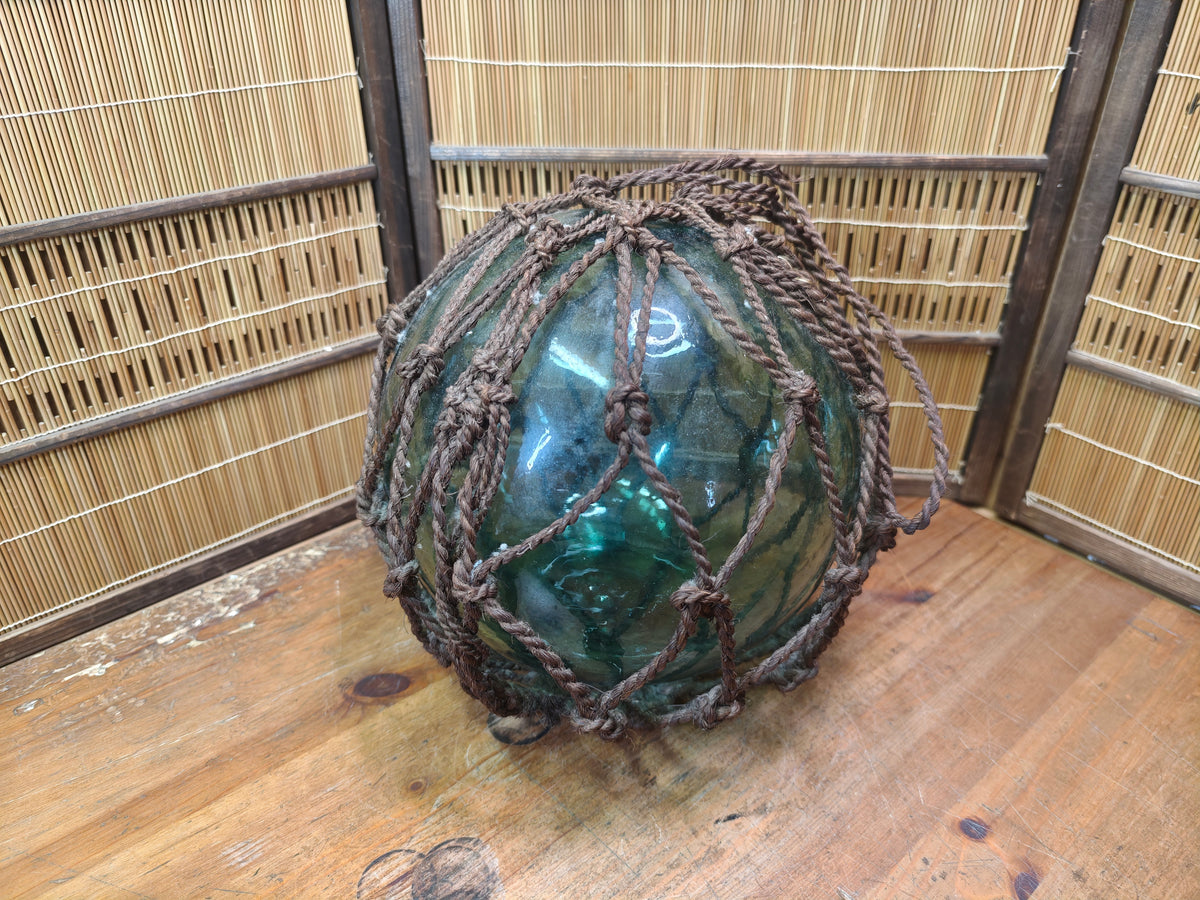 Japanese Glass Fishing Float Big Size Rope Buoy Antique Nautical Decor