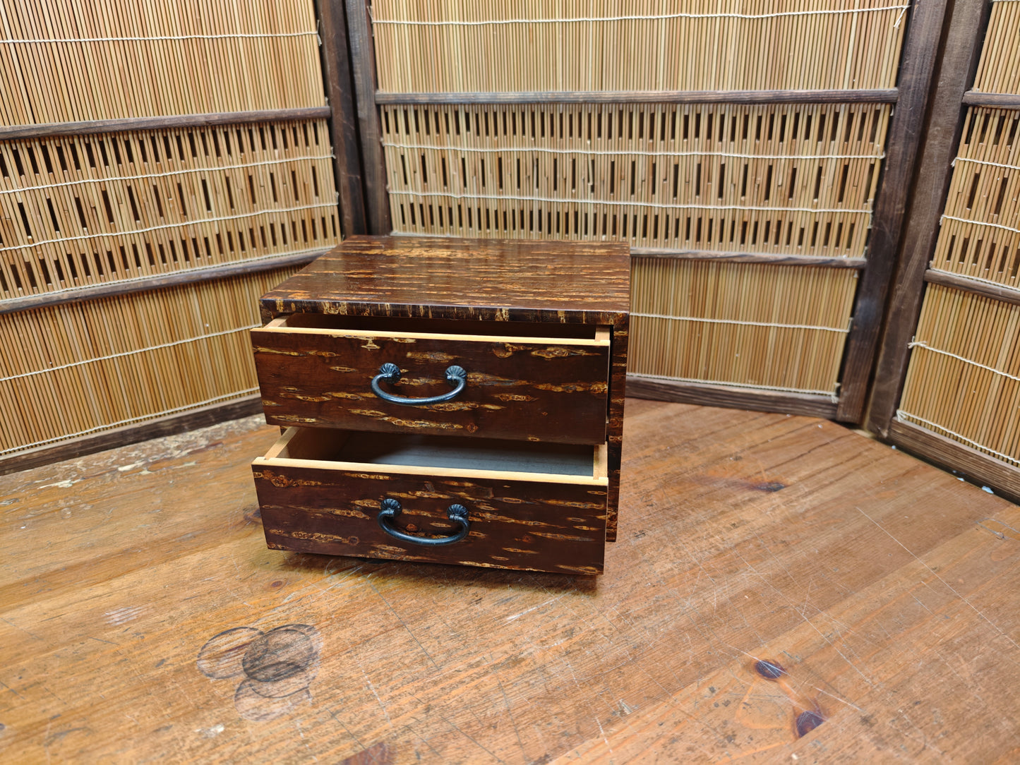 Vintage Japanese Kabazaiku Sakura Bark Tansu Chest Two Drawer 1980s Japan