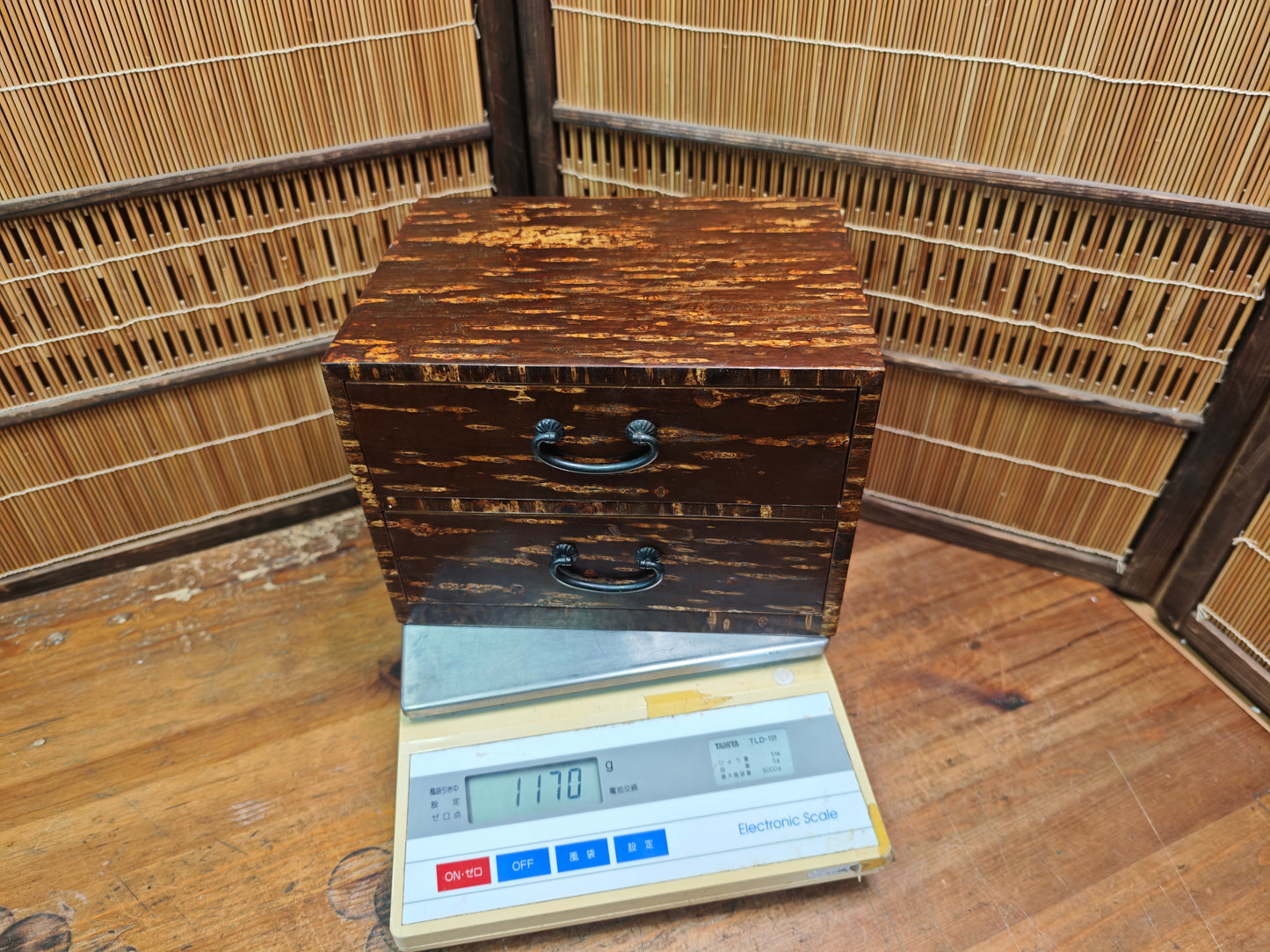 Vintage Japanese Kabazaiku Sakura Bark Tansu Chest Two Drawer 1980s Japan