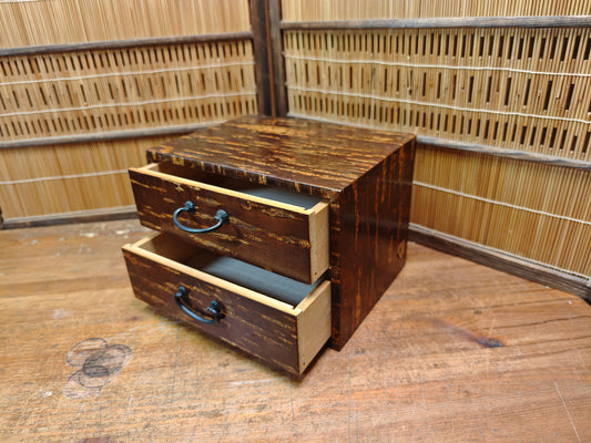 Vintage Japanese Kabazaiku Sakura Bark Tansu Chest Two Drawer 1980s Japan