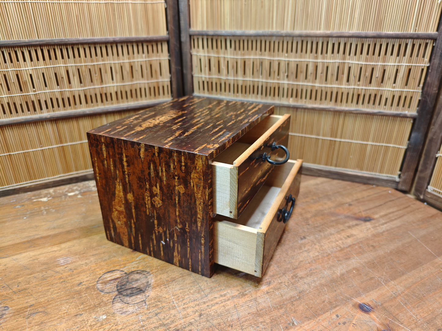 Vintage Japanese Kabazaiku Sakura Bark Tansu Chest Two Drawer 1980s Japan