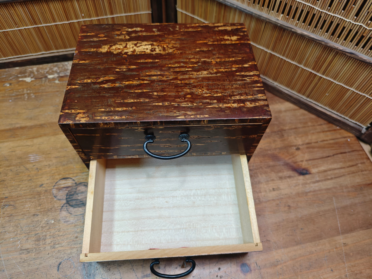 Vintage Japanese Kabazaiku Sakura Bark Tansu Chest Two Drawer 1980s Japan
