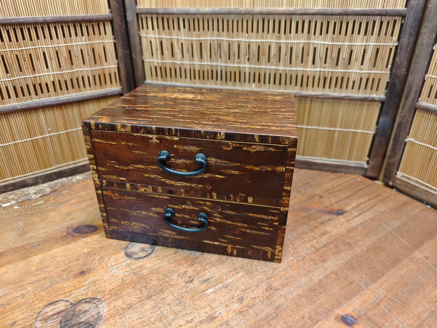 Vintage Japanese Kabazaiku Sakura Bark Tansu Chest Two Drawer 1980s Japan
