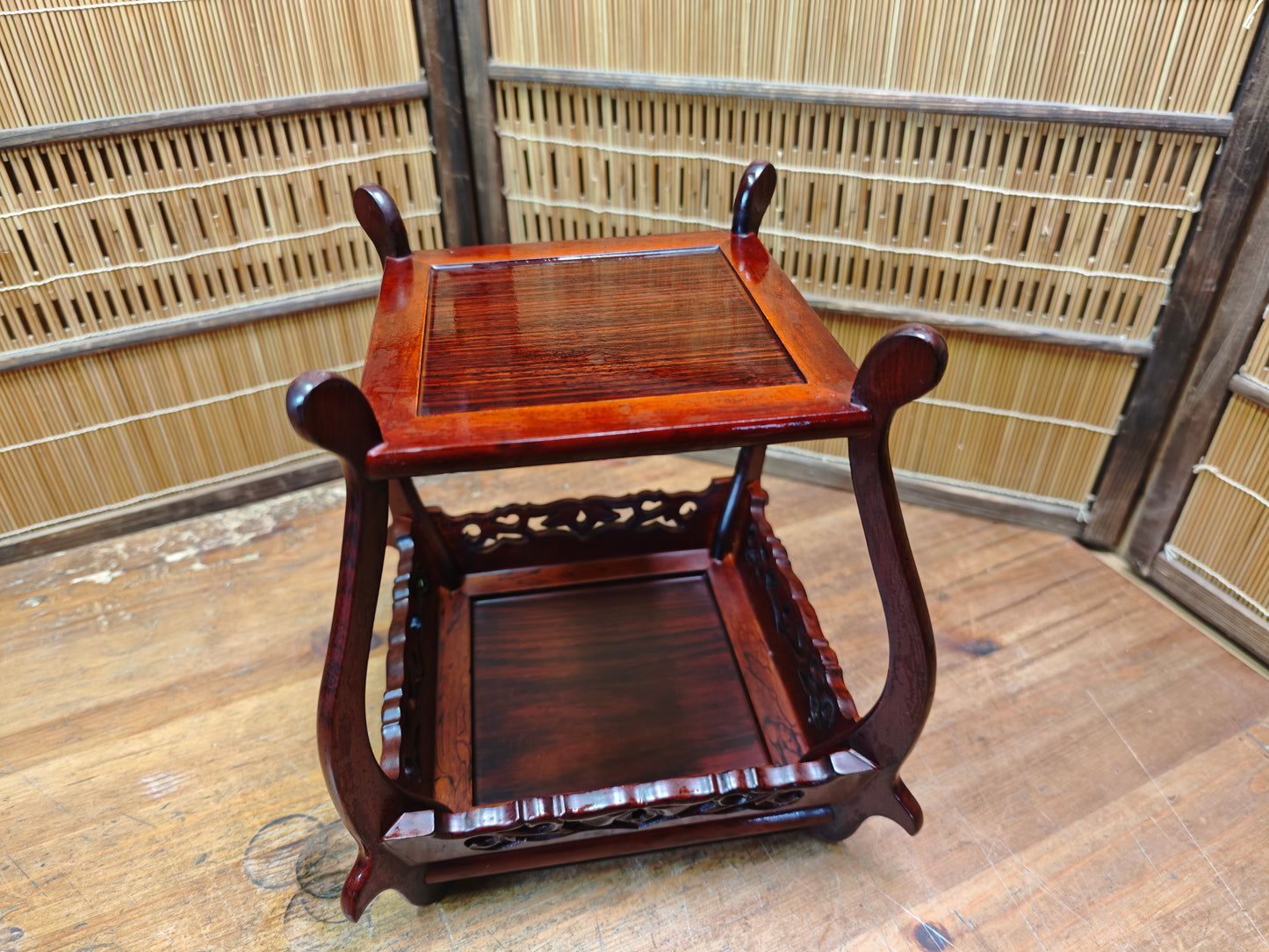 Vintage Japanese Kokutan Bonsai Table Small Kadai Ebony Wood Stand