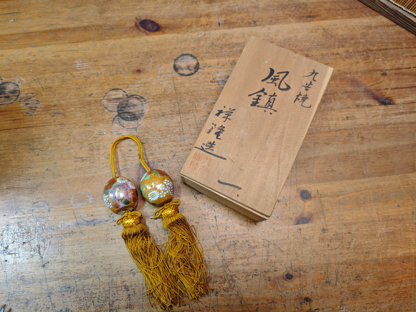 Japanese Kutani Ware Kakejiku Scroll Weights Showa Era Unused Boxed