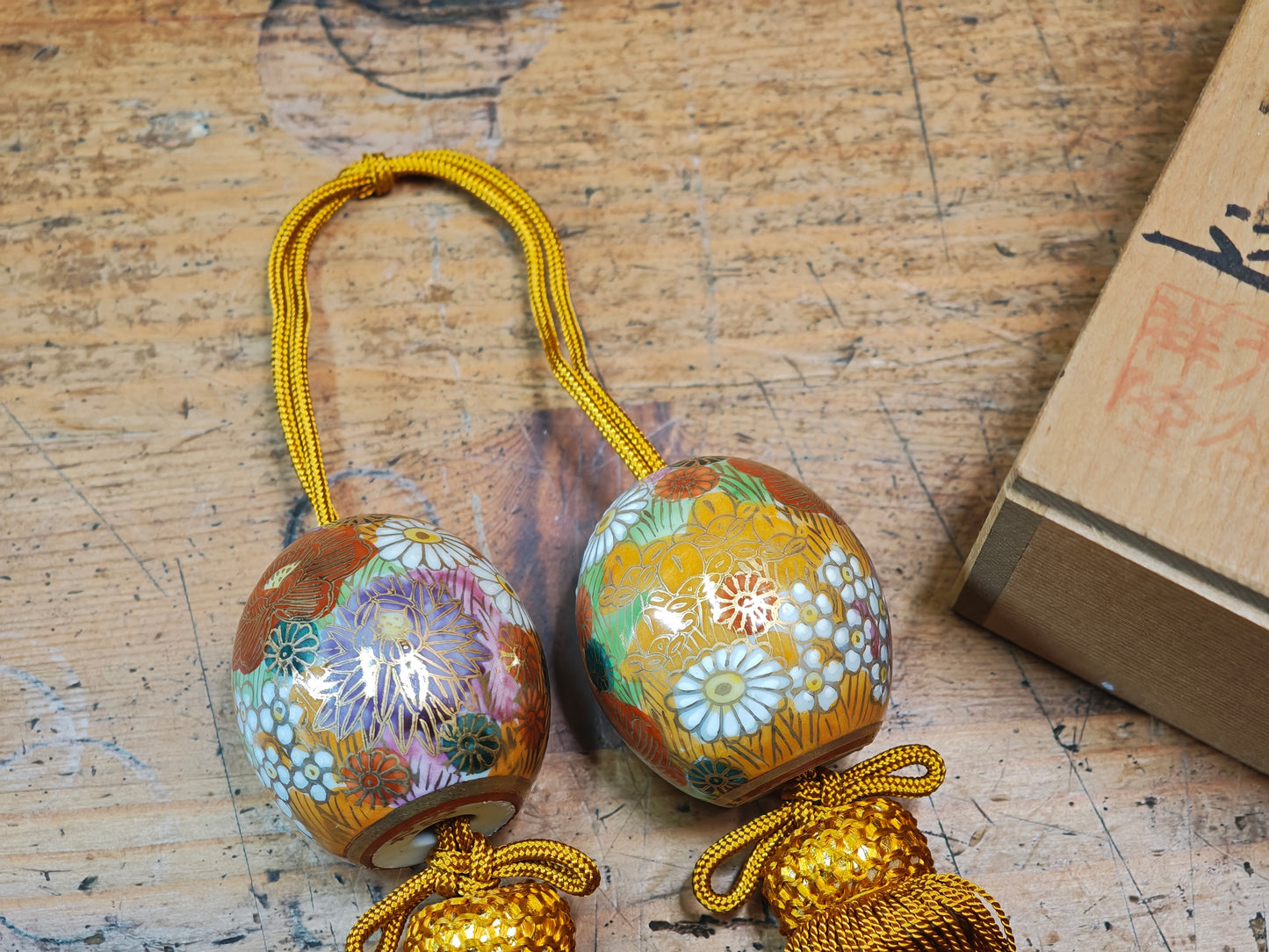 Japanese Kutani Ware Kakejiku Scroll Weights Showa Era Unused Boxed