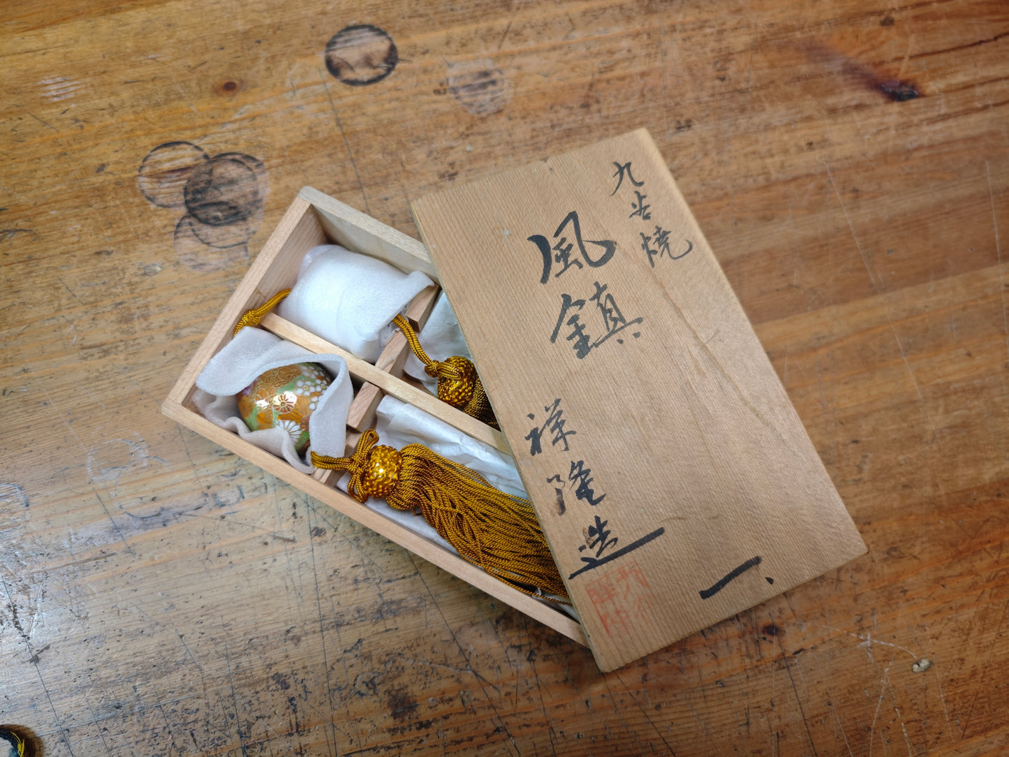 Japanese Kutani Ware Kakejiku Scroll Weights Showa Era Unused Boxed