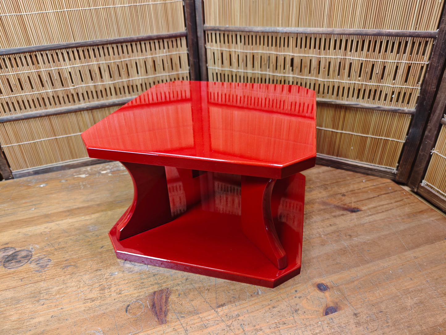 Vintage Japanese Lacquer Kadai Buddhist Altar Table Red Wood with Box