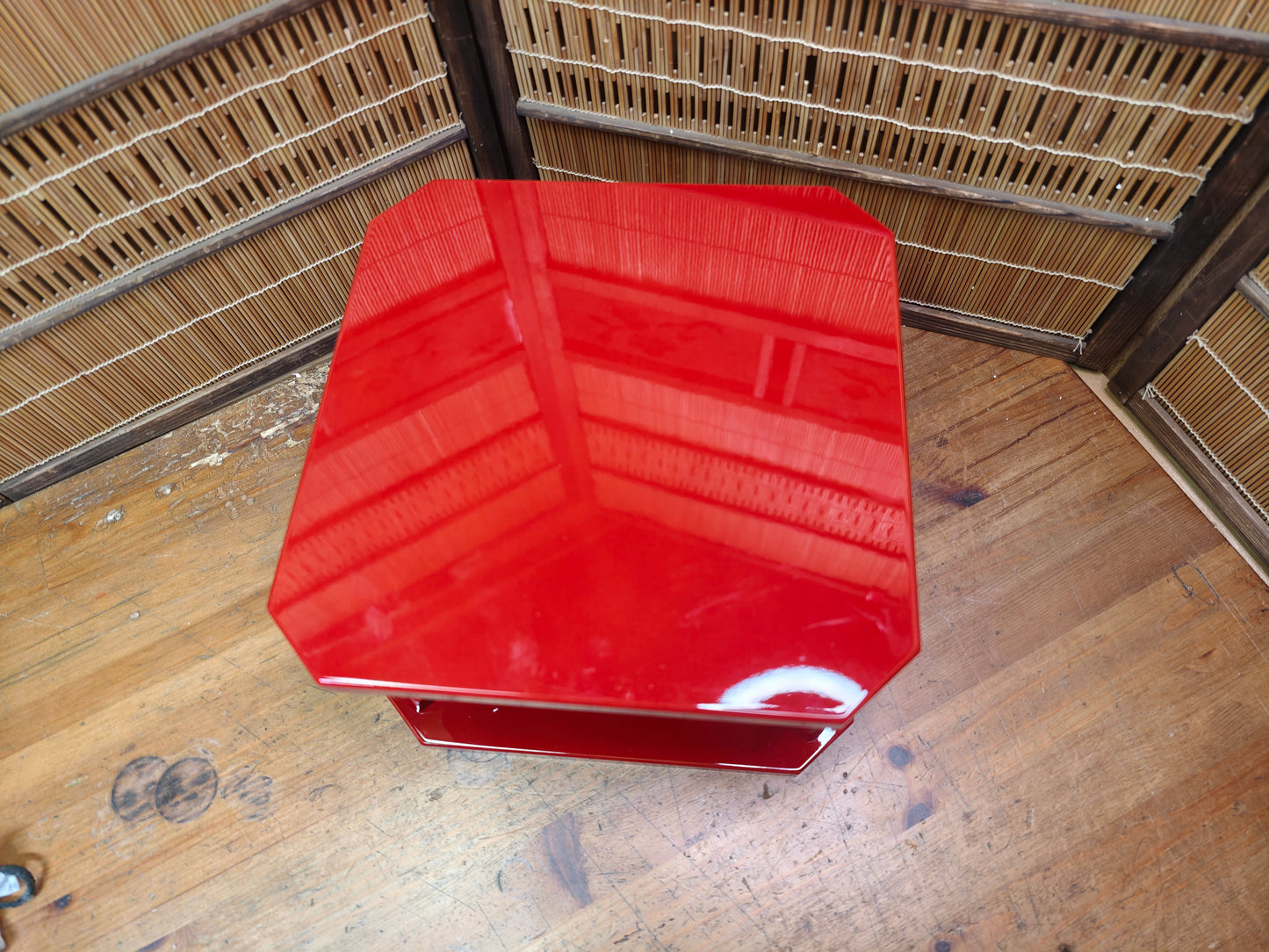 Vintage Japanese Lacquer Kadai Buddhist Altar Table Red Wood with Box