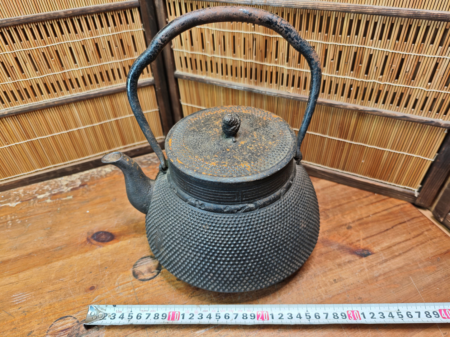 Meiji Era Japanese Nambu Tsubin Iron Kettle Signed Antique Cast Iron