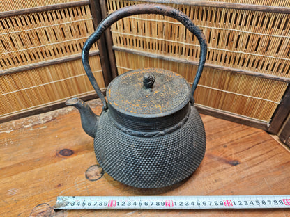 Meiji Era Japanese Nambu Tsubin Iron Kettle Signed Antique Cast Iron