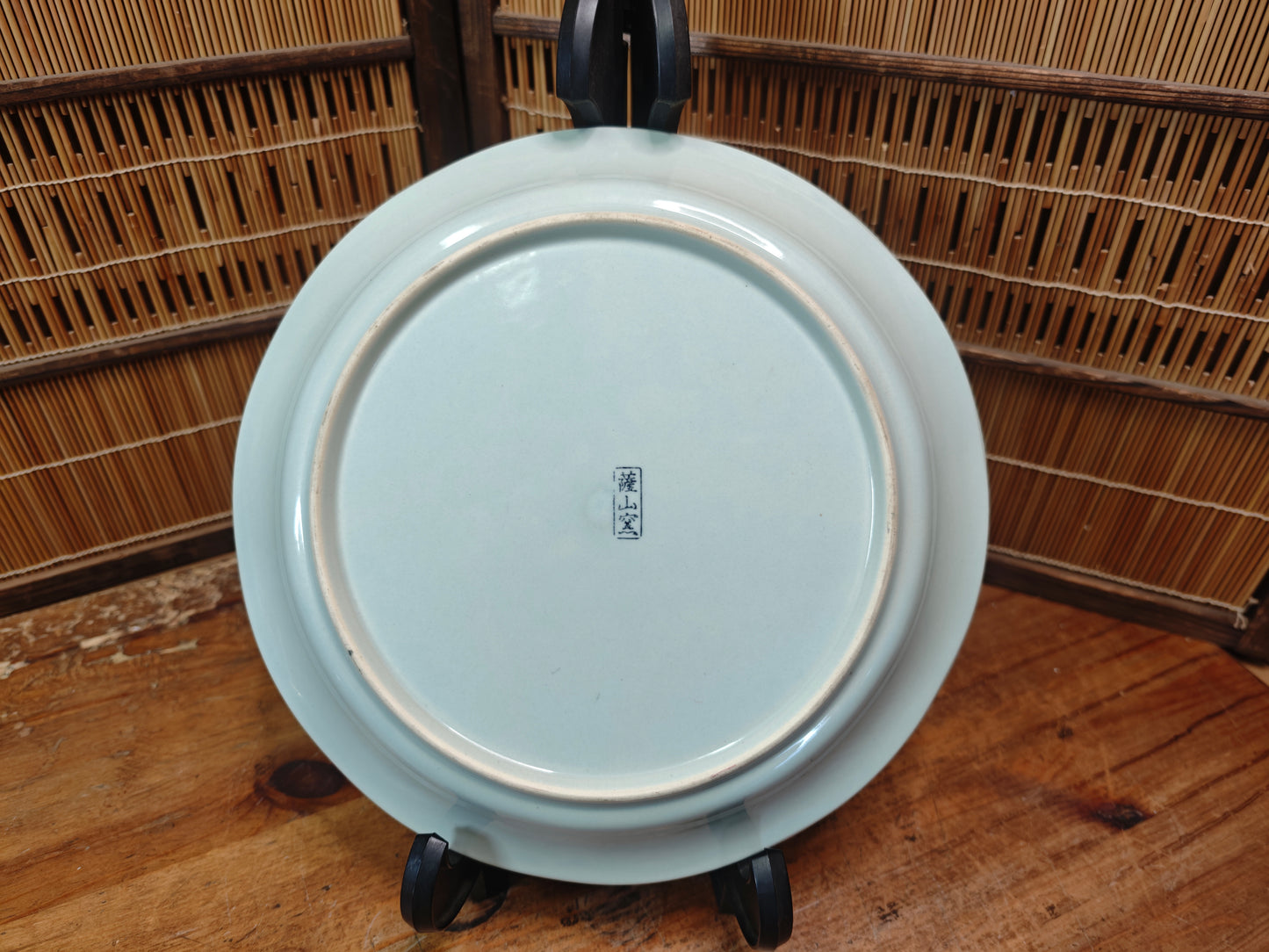 Japanese Meiji Satsumayama Blue White Plate Decagonal Landscape Antique Japan