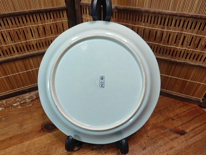 Japanese Meiji Satsumayama Blue White Plate Decagonal Landscape Antique Japan