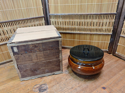 Japanese Meiji Takatori Mizusashi Tea Water Jar Bamboo Lid Tōdai-ji Auction JP