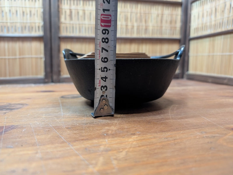 Vintage Nambu Cast Iron Sukiyaki Pot with Wooden Lid Never Used Japan