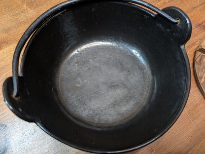 Vintage Nambu Cast Iron Sukiyaki Pot with Wooden Lid Never Used Japan