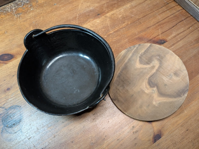Vintage Nambu Cast Iron Sukiyaki Pot with Wooden Lid Never Used Japan