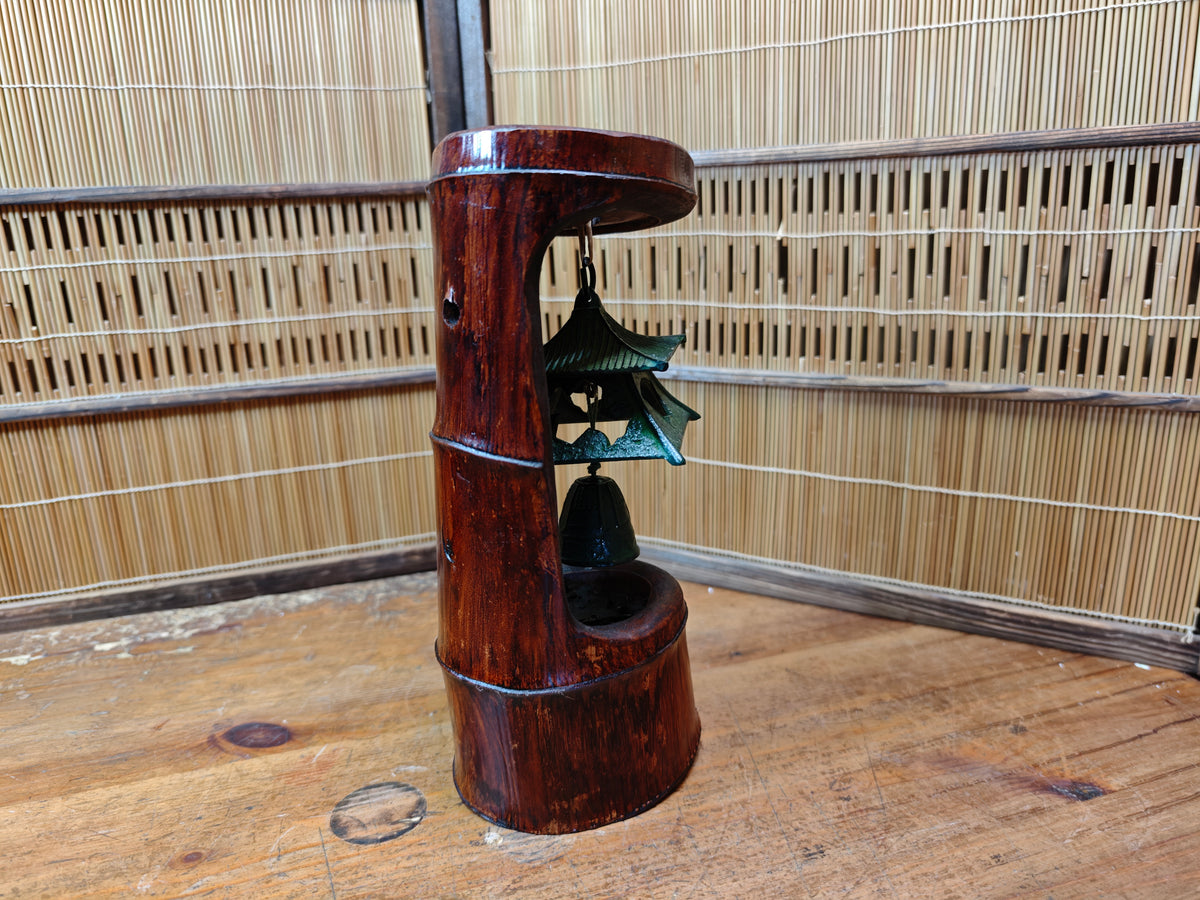 Japanese Nambu Tekki Wind Bell in Handmade Bamboo Art Vintage 1950s