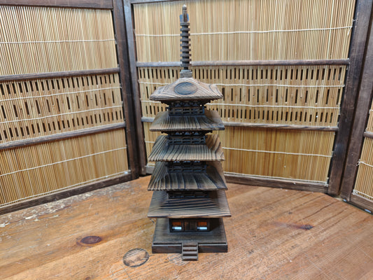 Japanese Wooden Pagoda Goju no To Yaki Sugi 5 Tier Temple Model Vintage