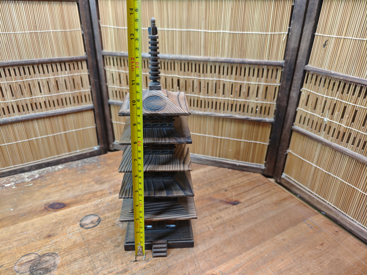 Japanese Wooden Pagoda Goju no To Yaki Sugi 5 Tier Temple Model Vintage