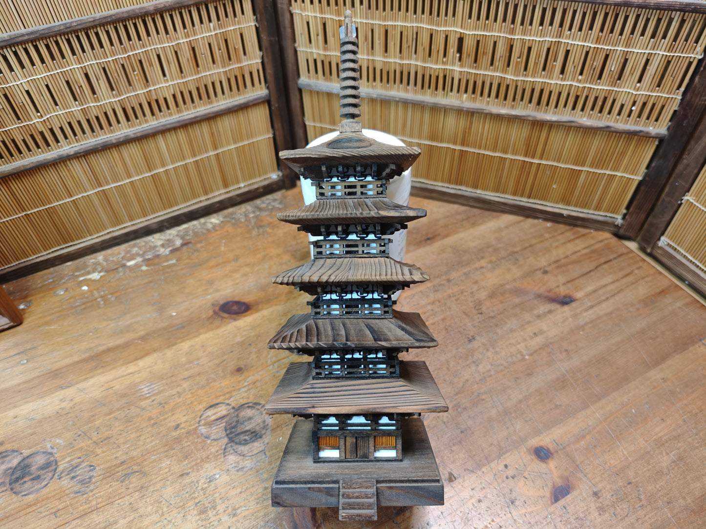 Japanese Wooden Pagoda Goju no To Yaki Sugi 5 Tier Temple Model Vintage