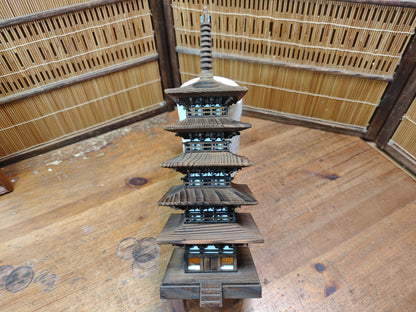 Japanese Wooden Pagoda Goju no To Yaki Sugi 5 Tier Temple Model Vintage