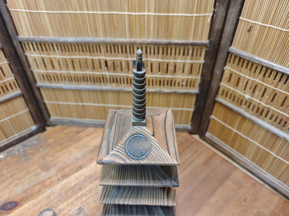 Japanese Wooden Pagoda Goju no To Yaki Sugi 5 Tier Temple Model Vintage