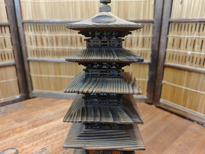 Japanese Wooden Pagoda Goju no To Yaki Sugi 5 Tier Temple Model Vintage