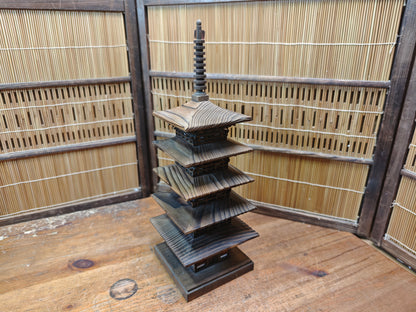 Japanese Wooden Pagoda Goju no To Yaki Sugi 5 Tier Temple Model Vintage