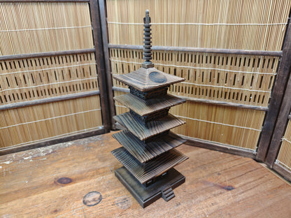 Japanese Wooden Pagoda Goju no To Yaki Sugi 5 Tier Temple Model Vintage