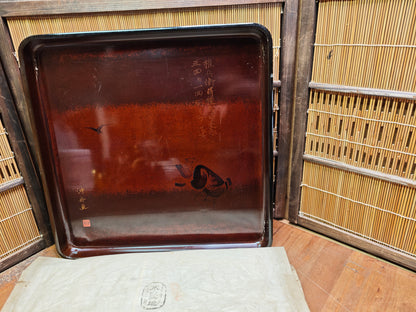 1800s Japanese Sakura Wood Tray Edo Meiji Urushi Lacquer Signed Antique