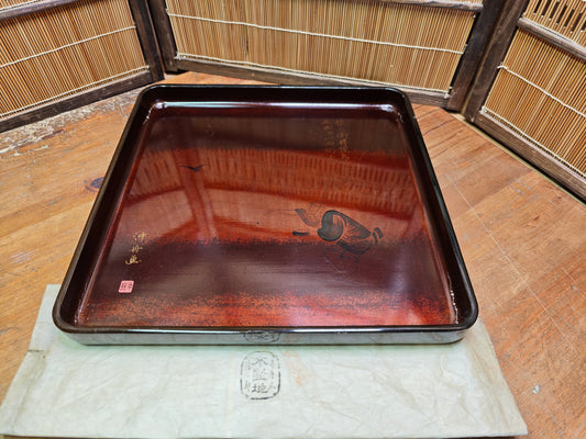 1800s Japanese Sakura Wood Tray Edo Meiji Urushi Lacquer Signed Antique