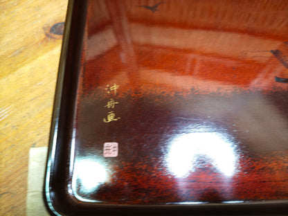 1800s Japanese Sakura Wood Tray Edo Meiji Urushi Lacquer Signed Antique