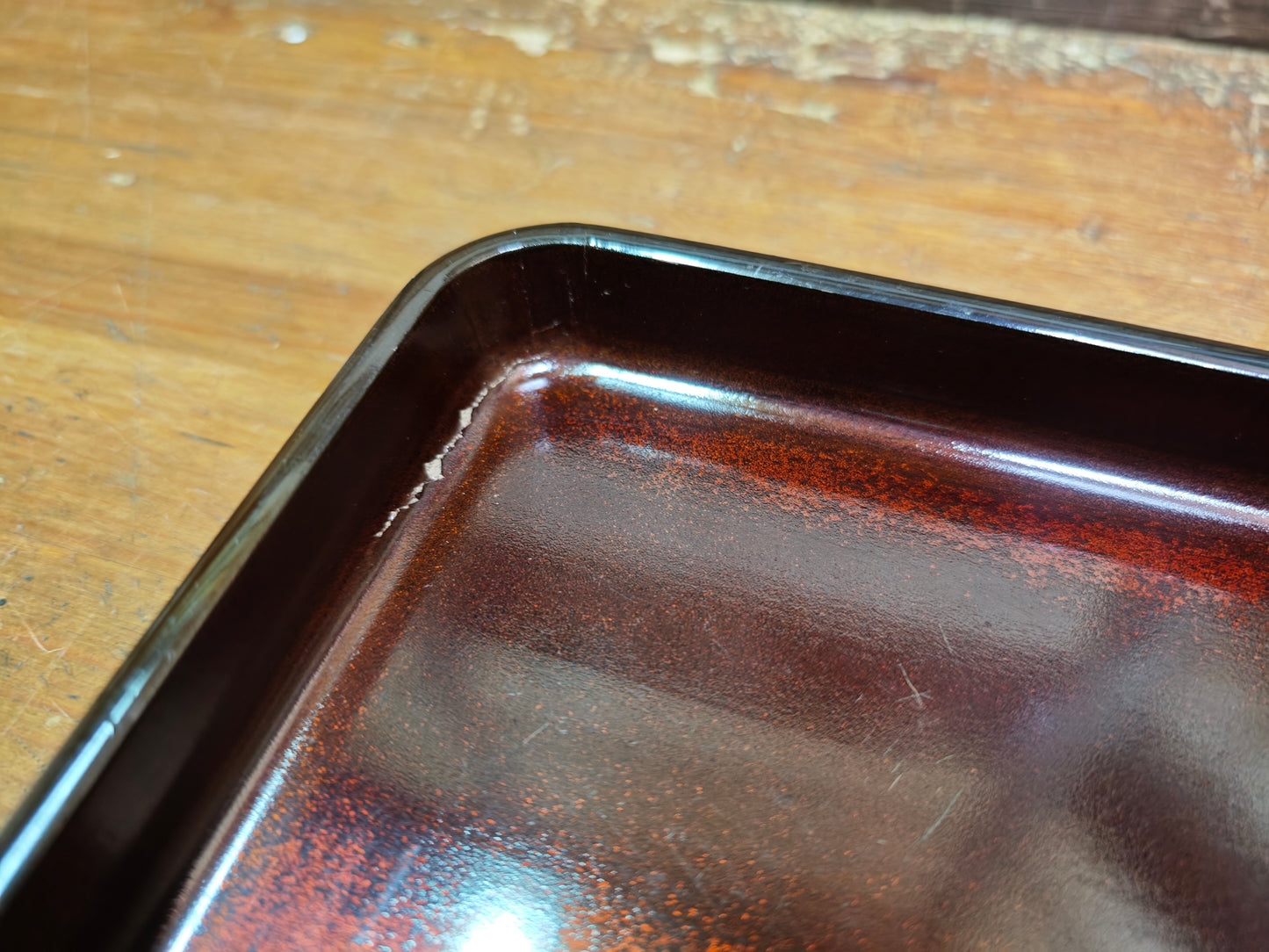 1800s Japanese Sakura Wood Tray Edo Meiji Urushi Lacquer Signed Antique