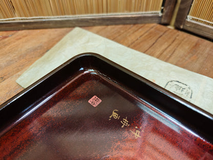 1800s Japanese Sakura Wood Tray Edo Meiji Urushi Lacquer Signed Antique
