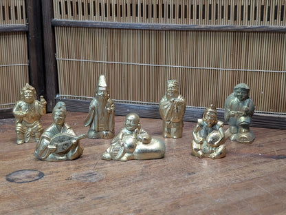 1930s Shichifukujin Seven Lucky Gods Antique Brass Japanese Set