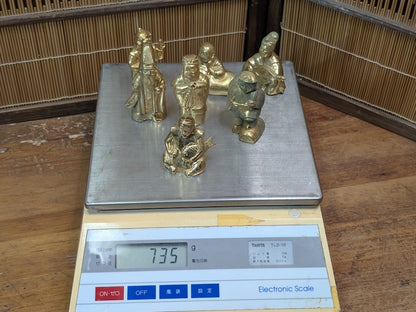 1930s Shichifukujin Seven Lucky Gods Antique Brass Japanese Set