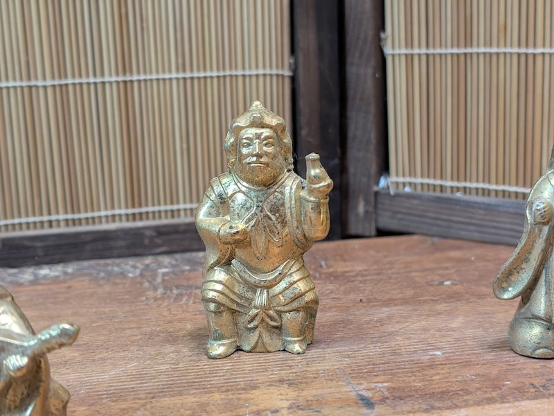 1930s Shichifukujin Seven Lucky Gods Antique Brass Japanese Set