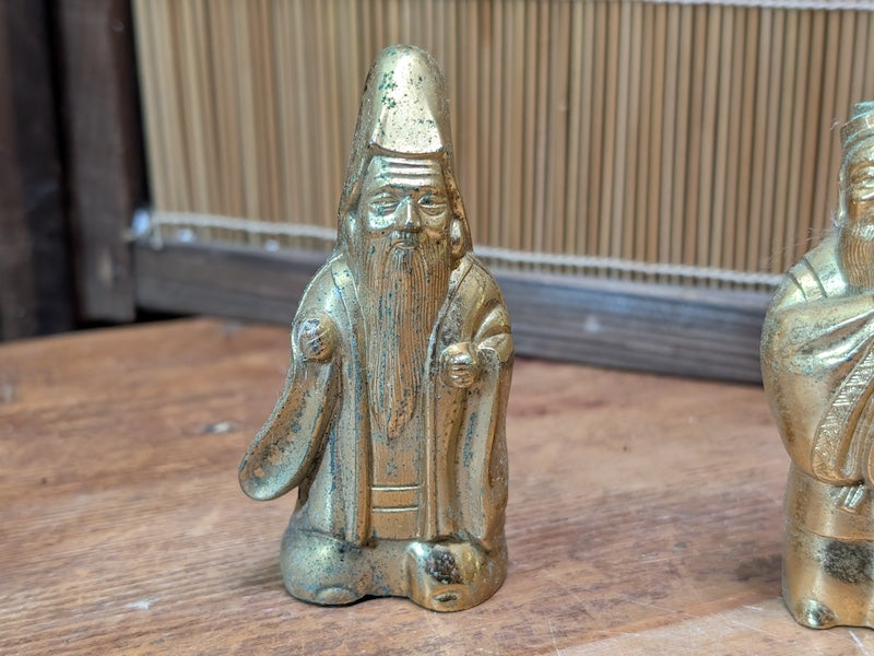 1930s Shichifukujin Seven Lucky Gods Antique Brass Japanese Set