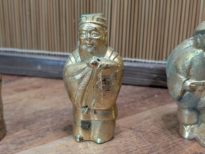 1930s Shichifukujin Seven Lucky Gods Antique Brass Japanese Set