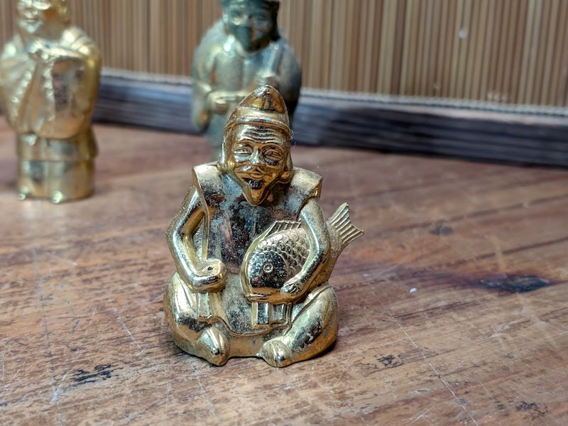 1930s Shichifukujin Seven Lucky Gods Antique Brass Japanese Set