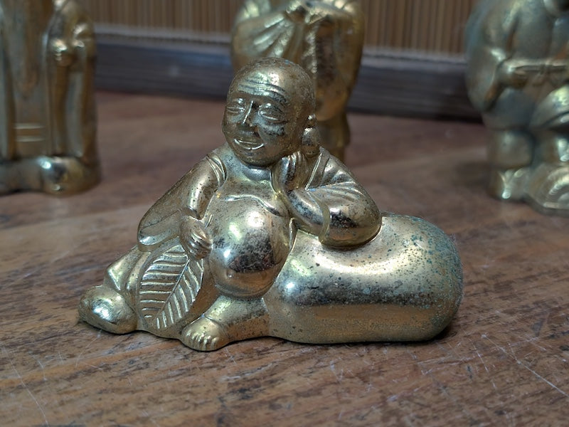 1930s Shichifukujin Seven Lucky Gods Antique Brass Japanese Set