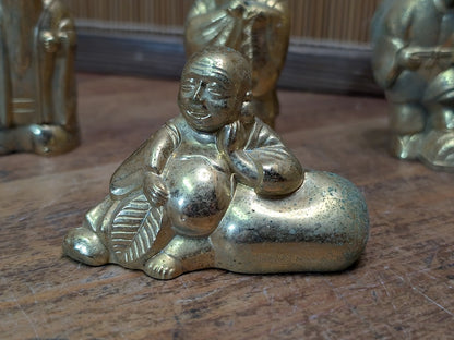 1930s Shichifukujin Seven Lucky Gods Antique Brass Japanese Set