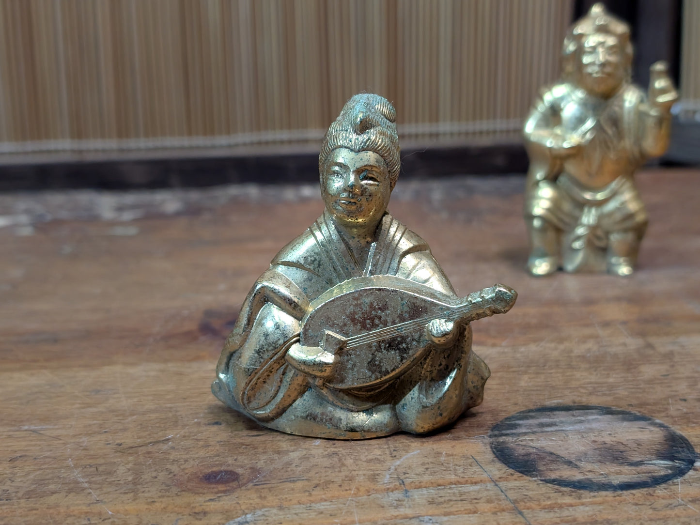 1930s Shichifukujin Seven Lucky Gods Antique Brass Japanese Set