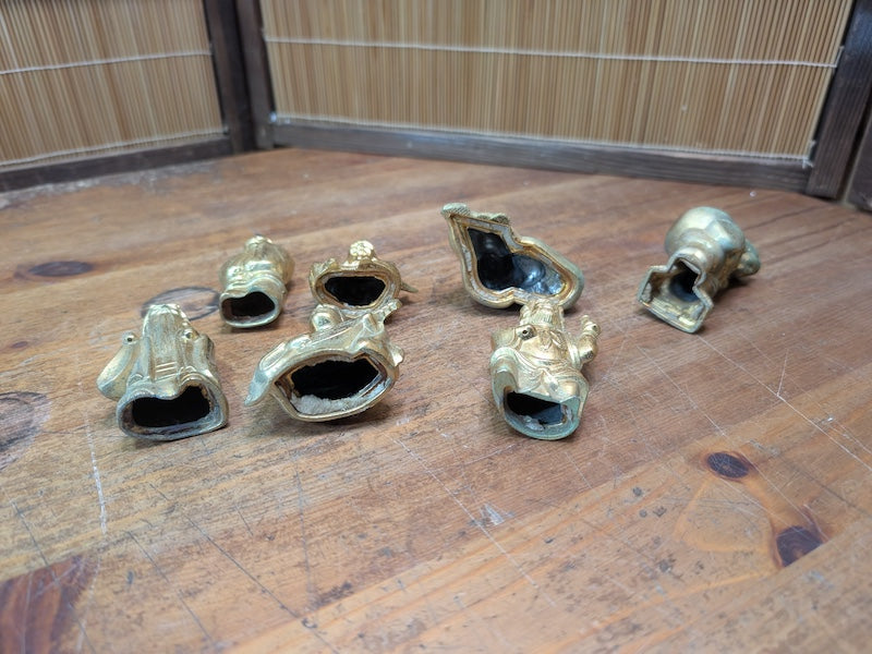 1930s Shichifukujin Seven Lucky Gods Antique Brass Japanese Set
