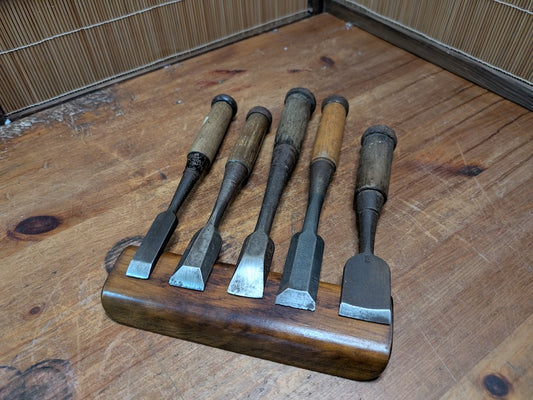 Rare Japanese Steel Chisels Signed Set of 5 Antique Woodworking Tools